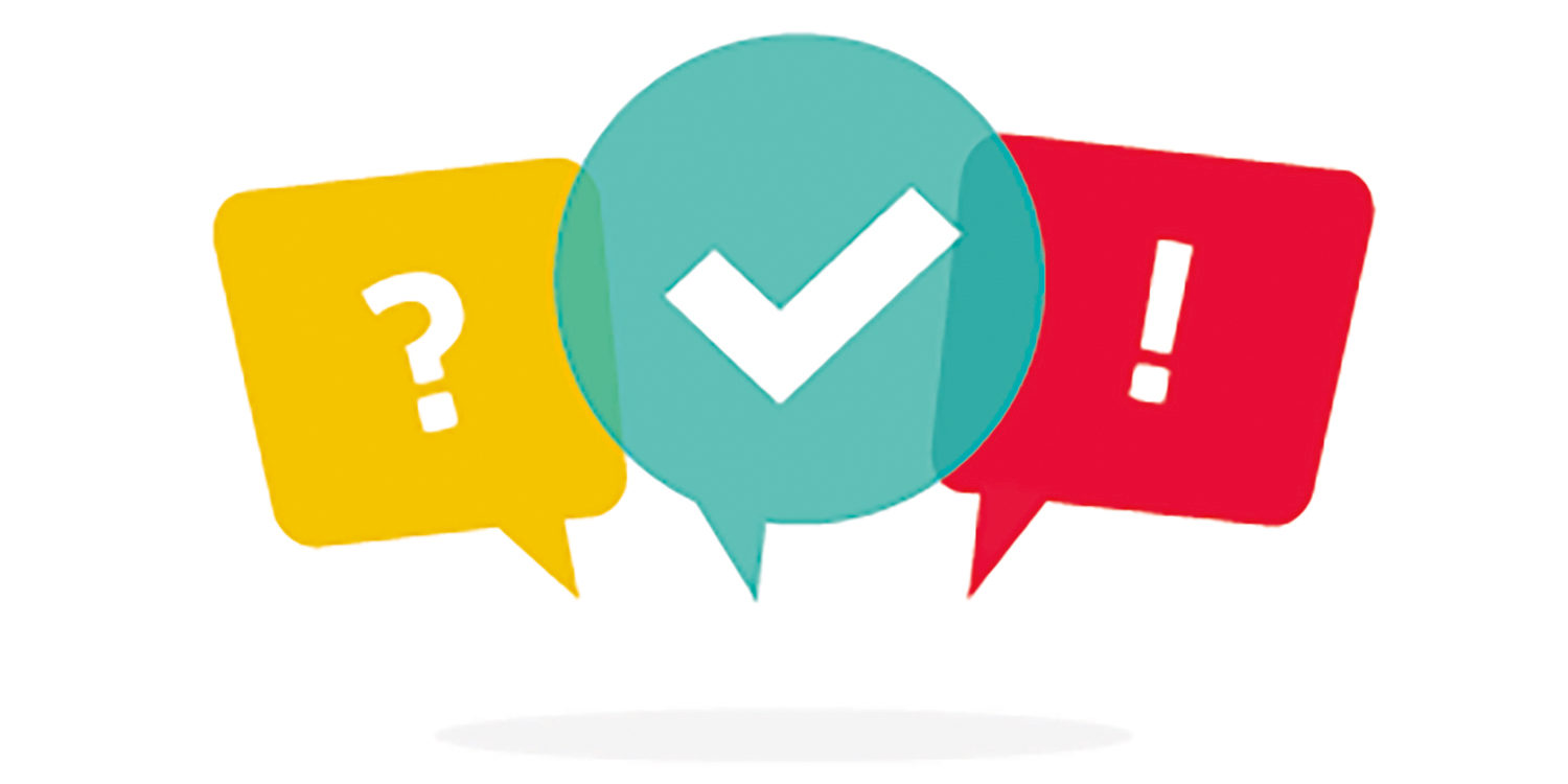 A tick, question and an exclamation mark