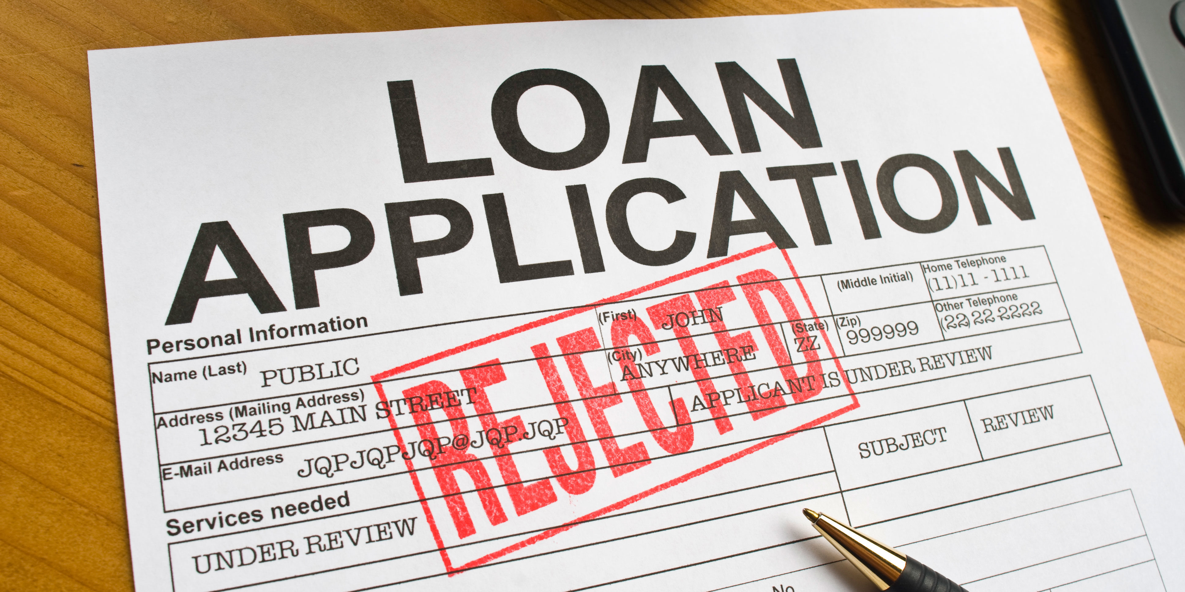 Personal loan application declined Personal loan application rejected
