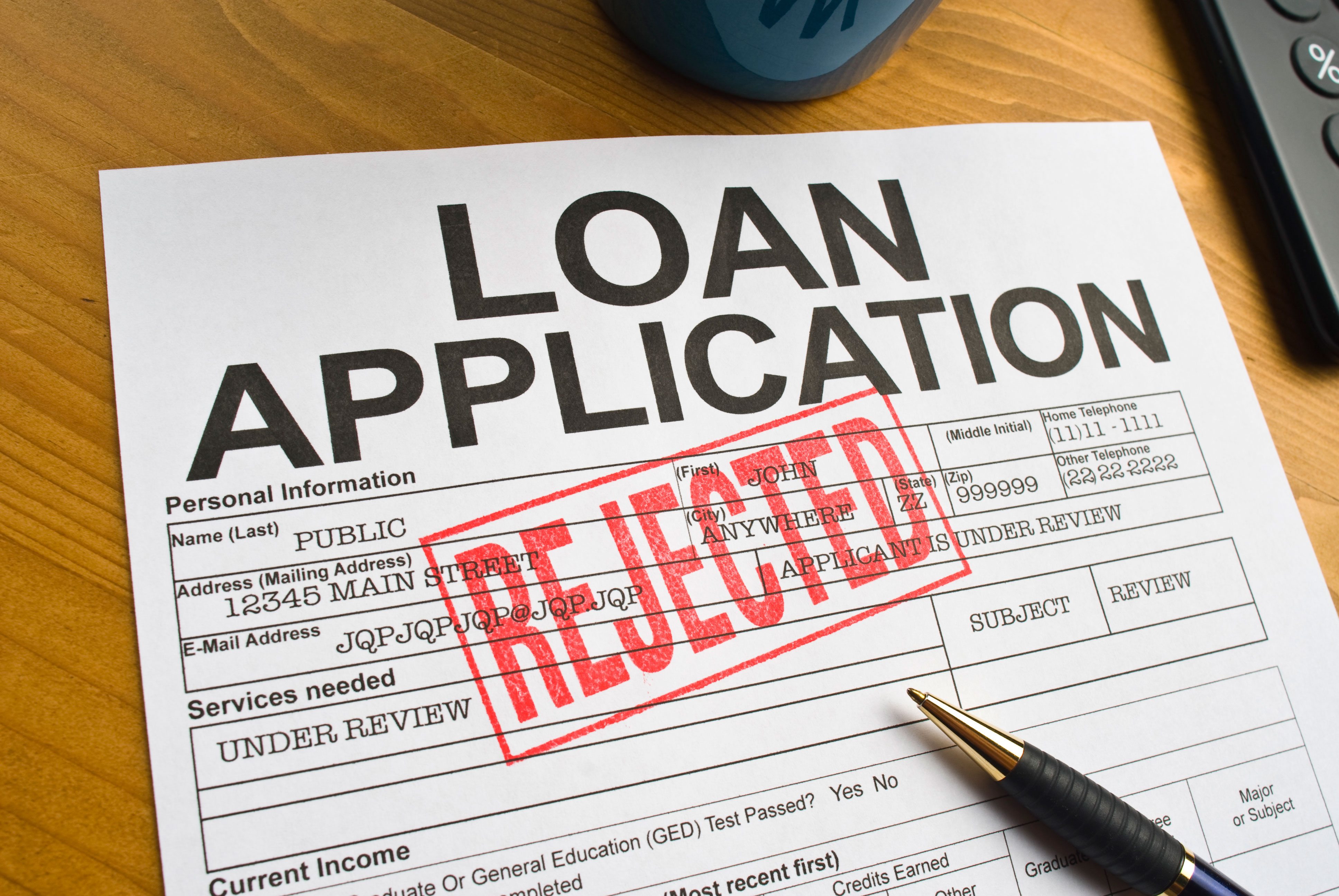 Personal loan application declined Personal loan application rejected