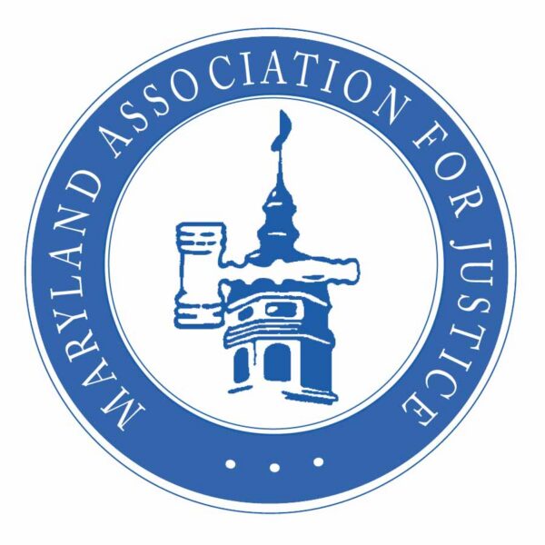 MAJ Logo of blue and white color Maryland Association for Justice logo