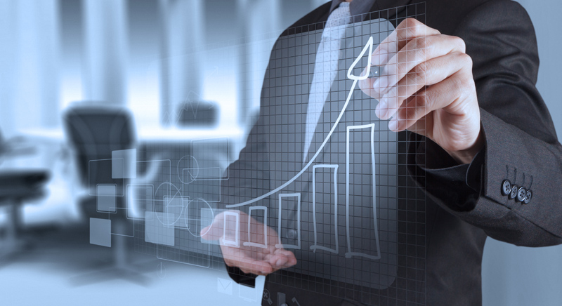 A man drawing an upward arrow over the bars